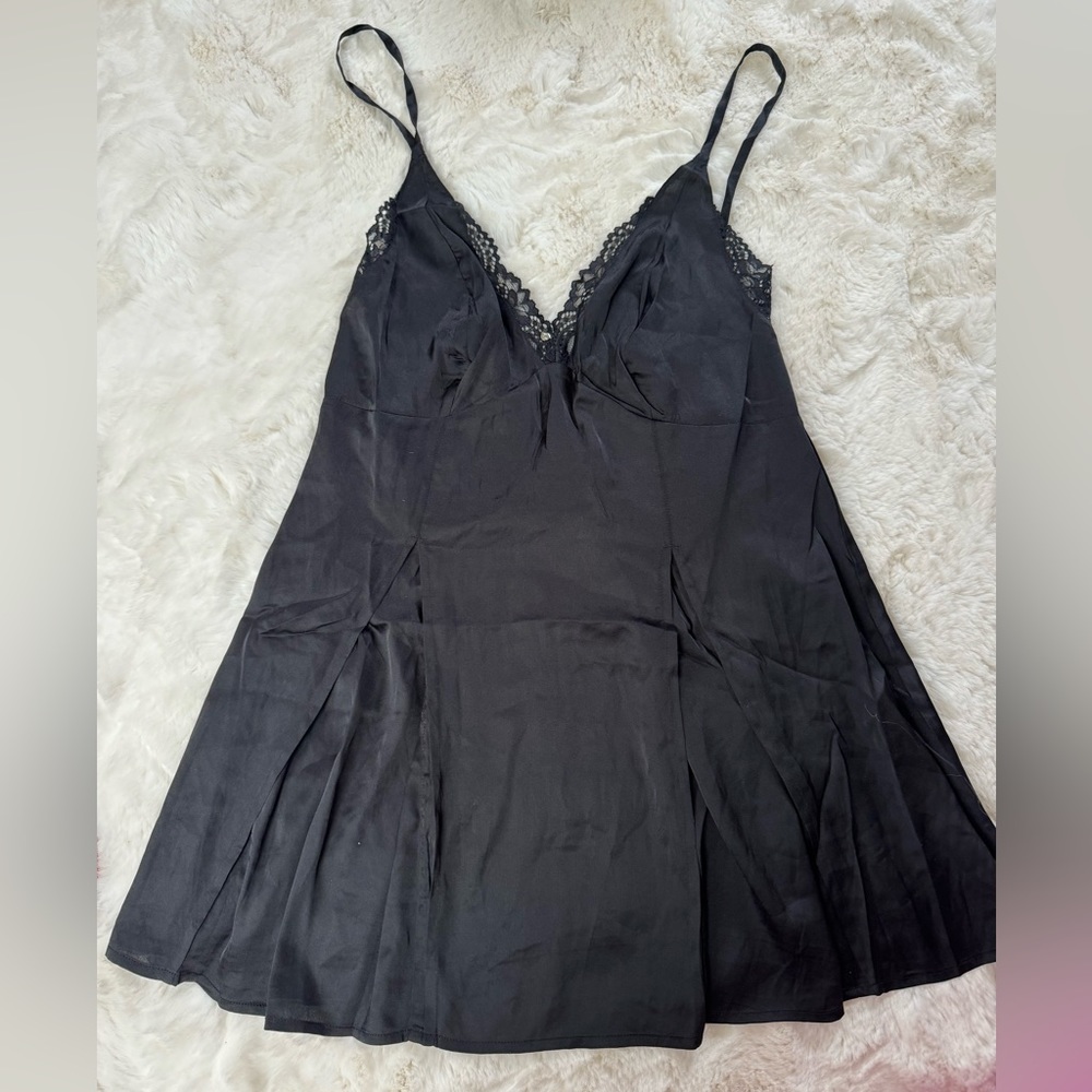 Adore Me Malaya Slip Teddy Chemise Lingerie NWT Jet Black Size L